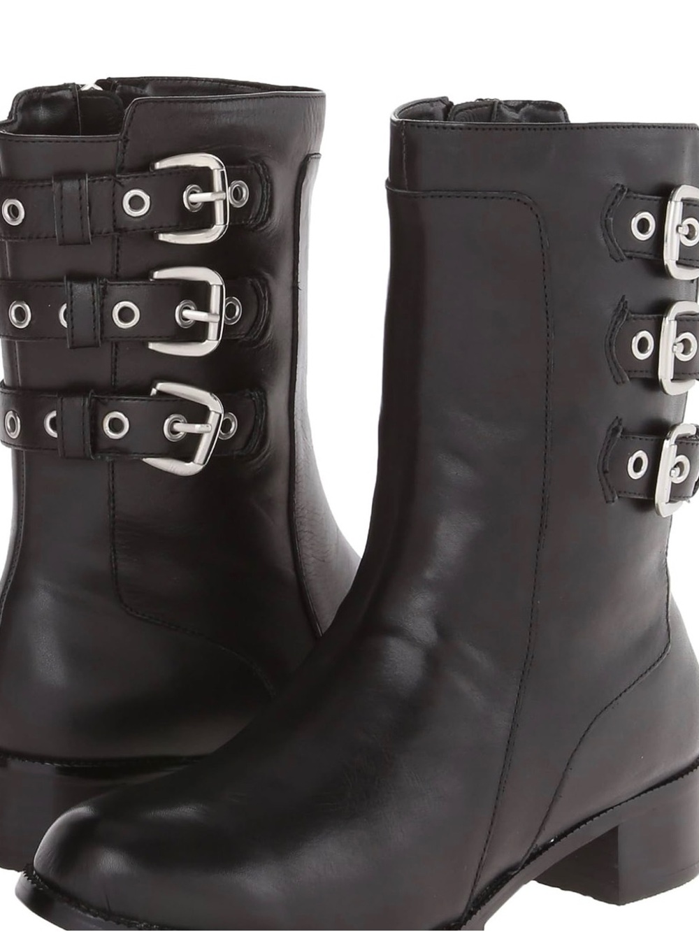 Leather Adrienne Vittadini  Italian Leather Trojan Silver Grommet Buckle Boots